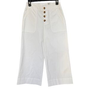 INC International Concepts SZ 2 Wide Crop Pants Button-Up Pockets White Stretch